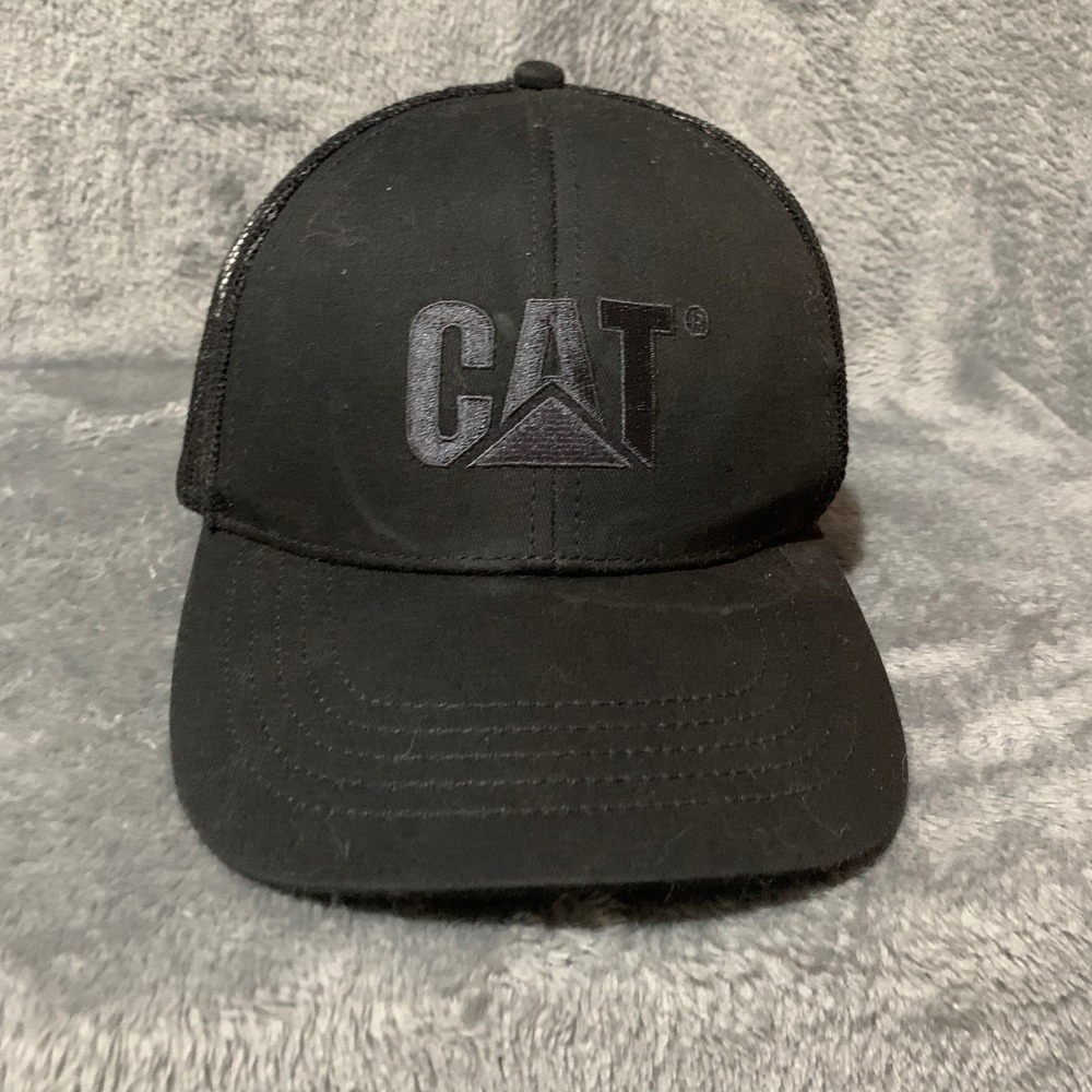 CAT Caterpillar Mens Black Trucker Hat Mesh Snapback Tonal‎ Logo Cap 1120062 US